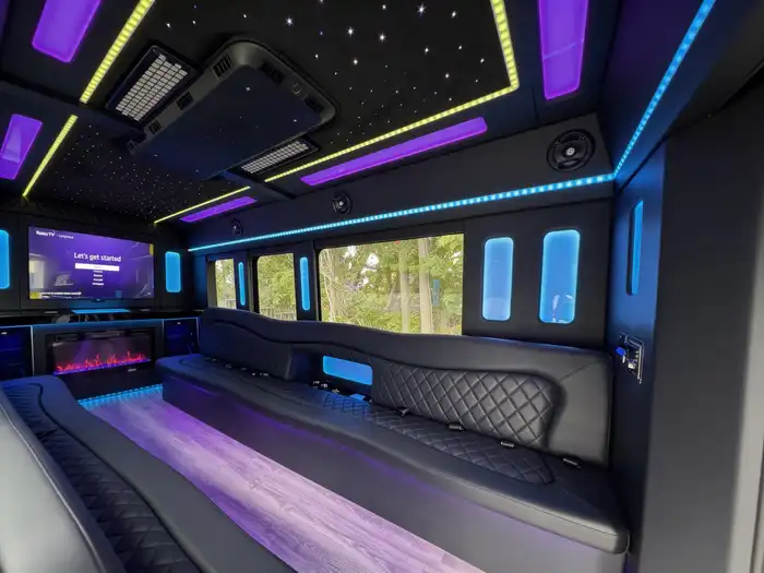 15 passenger party bus rental interior